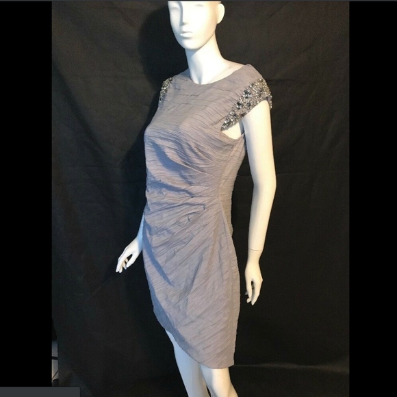 NEW $168 Eliza J Embellished Taffeta Sheath‎ Dress in Silver/Grey [SZ 12 ] - Picture 6 of 8
